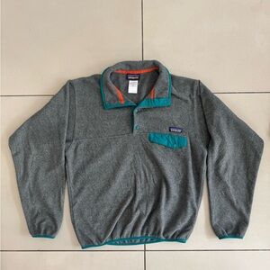 Patagonia Gray and Teal Fleece Pullover